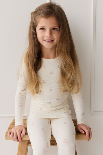 Bamboo Ari Long Sleeve Pyjama Set - Cherry Love Parchment Childrens Pyjama from Jamie Kay USA