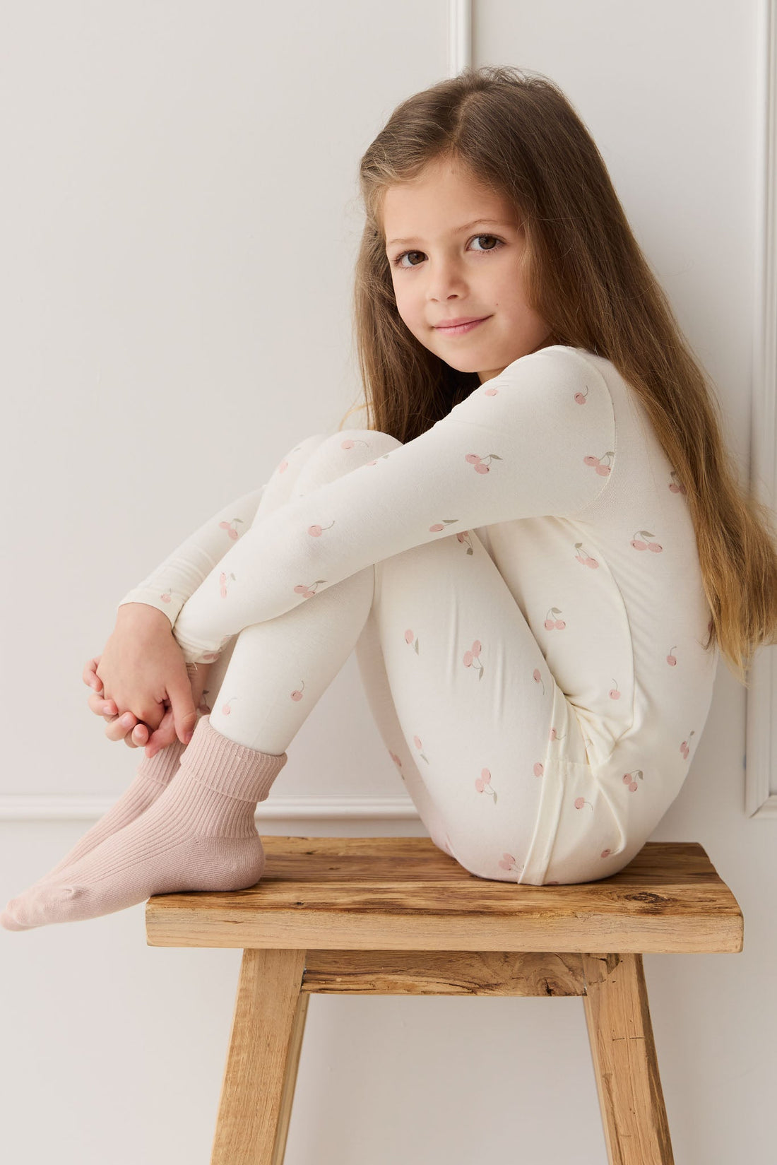 Bamboo Ari Long Sleeve Pyjama Set - Cherry Love Parchment Childrens Pyjama from Jamie Kay USA