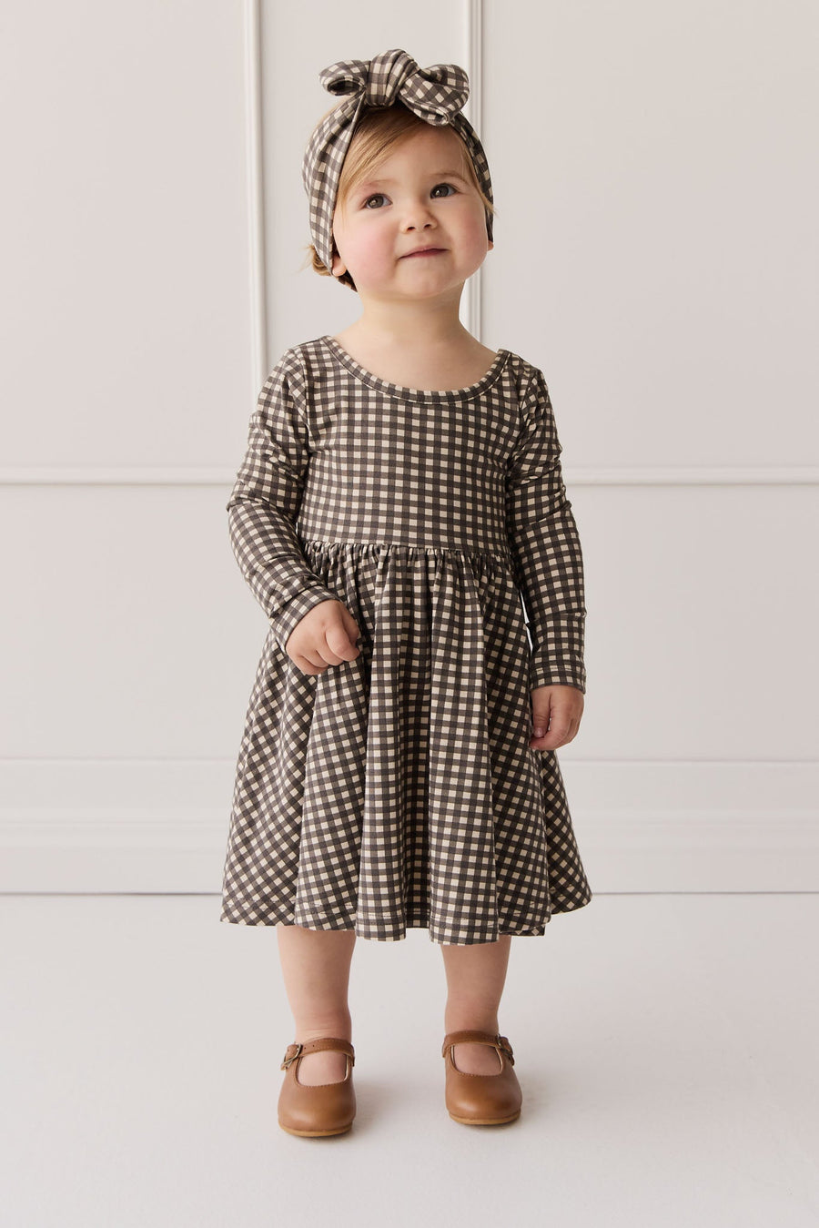 Organic Cotton Tallulah Dress - Mini Gingham Bistre Childrens Dress from Jamie Kay USA