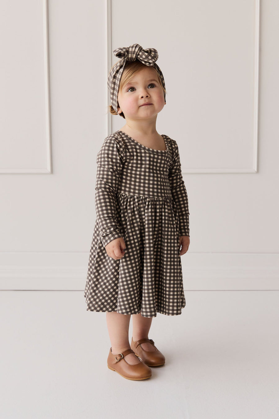 Organic Cotton Tallulah Dress - Mini Gingham Bistre Childrens Dress from Jamie Kay USA