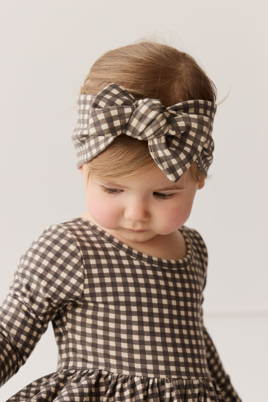 Organic Cotton Headband - Mini Gingham Bistre Childrens Headband from Jamie Kay USA