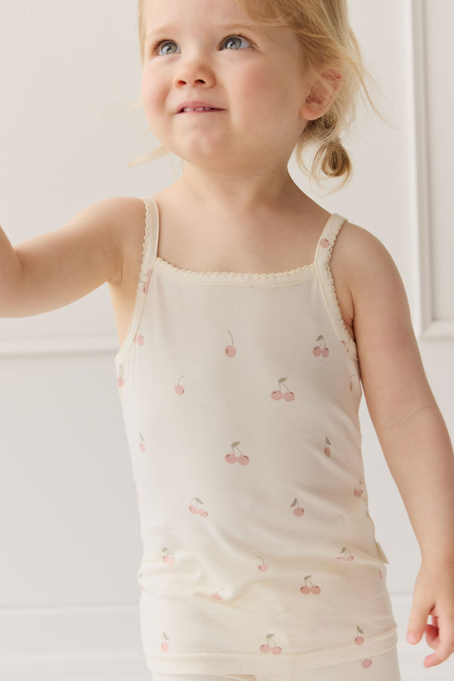 Bamboo Ari Singlet Pyjama Set - Cherry Love Parchment Childrens Pyjama from Jamie Kay USA