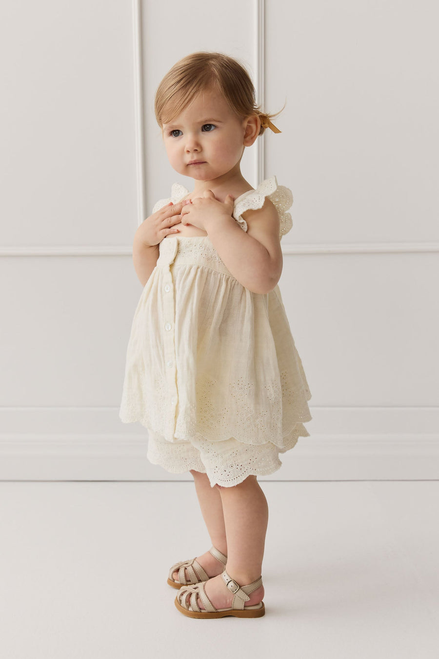 Organic Cotton Muslin Anja Short - Parchment Childrens Short from Jamie Kay USA