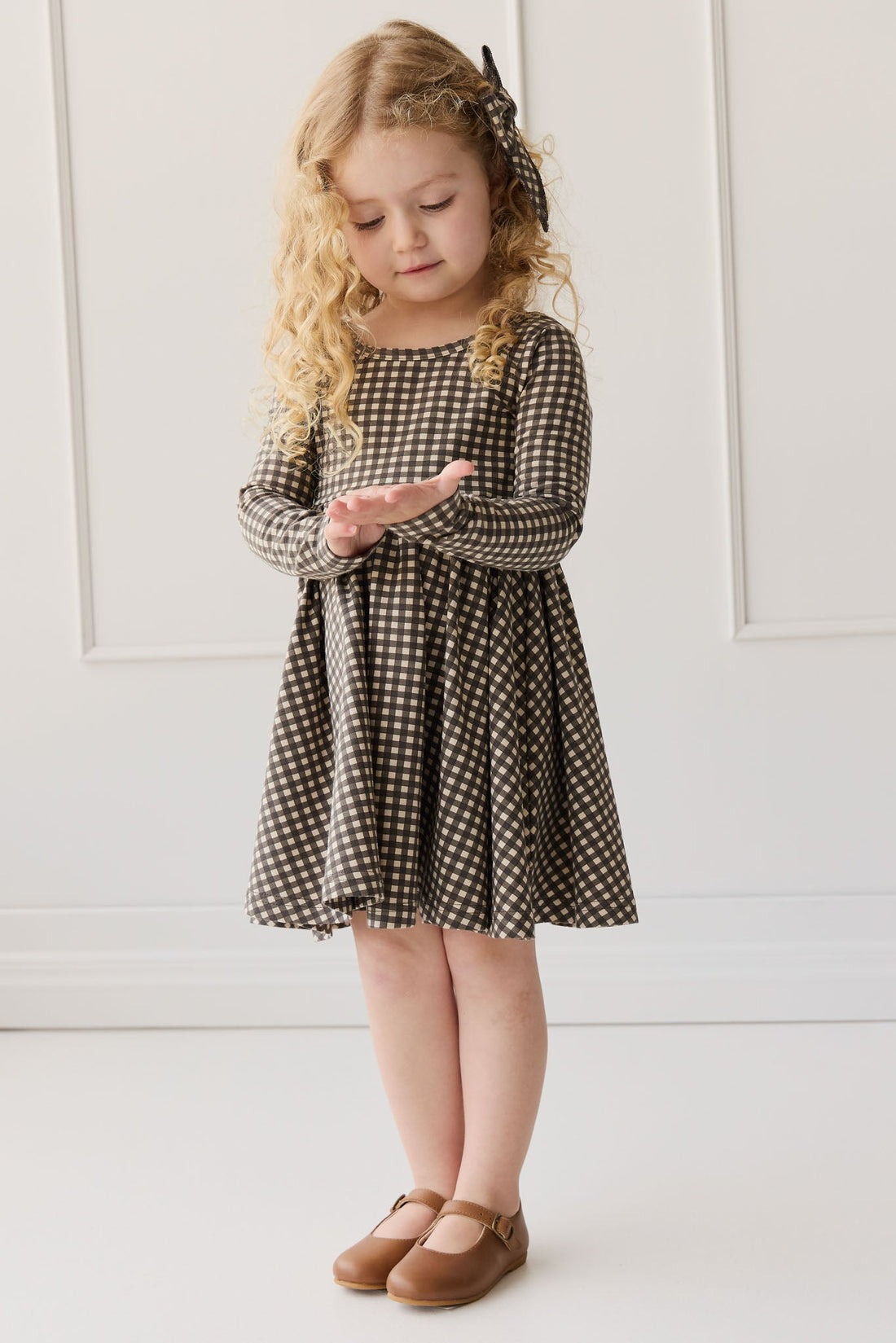 Organic Cotton Tallulah Dress - Mini Gingham Bistre Childrens Dress from Jamie Kay USA