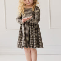 Organic Cotton Tallulah Dress - Mini Gingham Bistre Childrens Dress from Jamie Kay USA