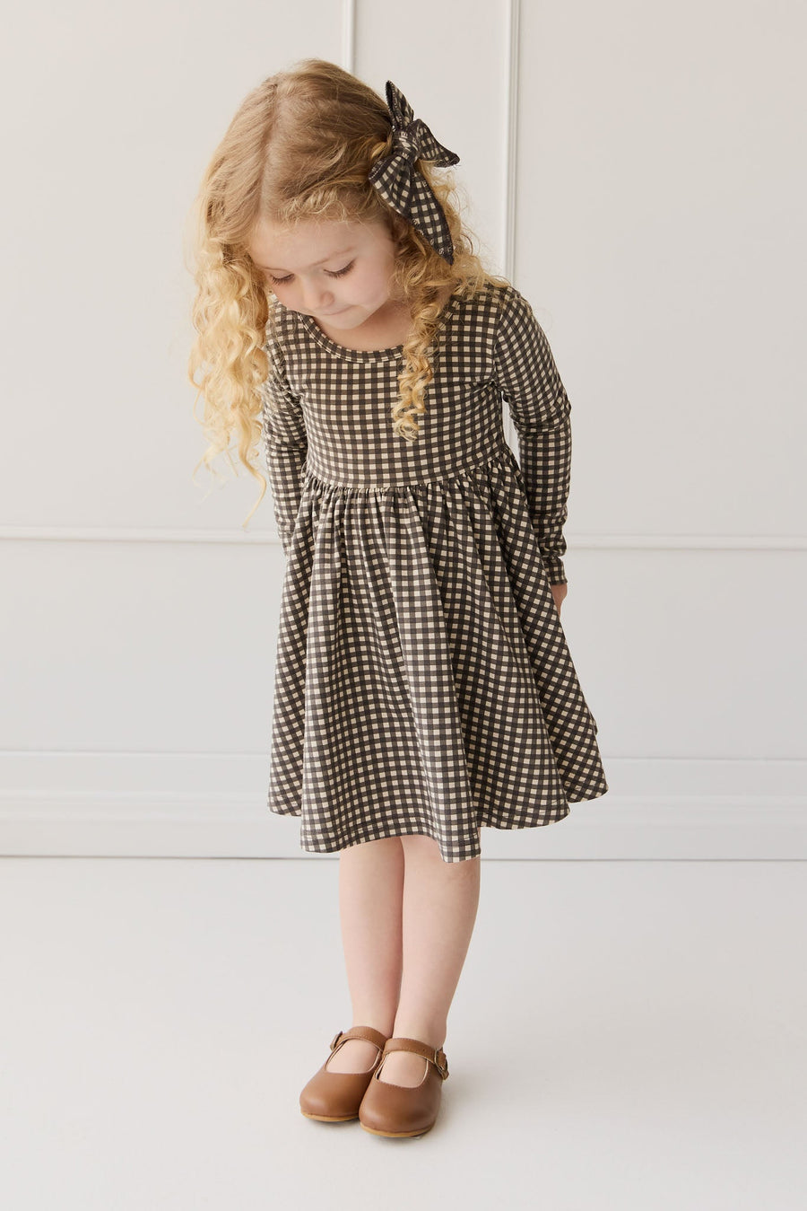 Organic Cotton Tallulah Dress - Mini Gingham Bistre Childrens Dress from Jamie Kay USA