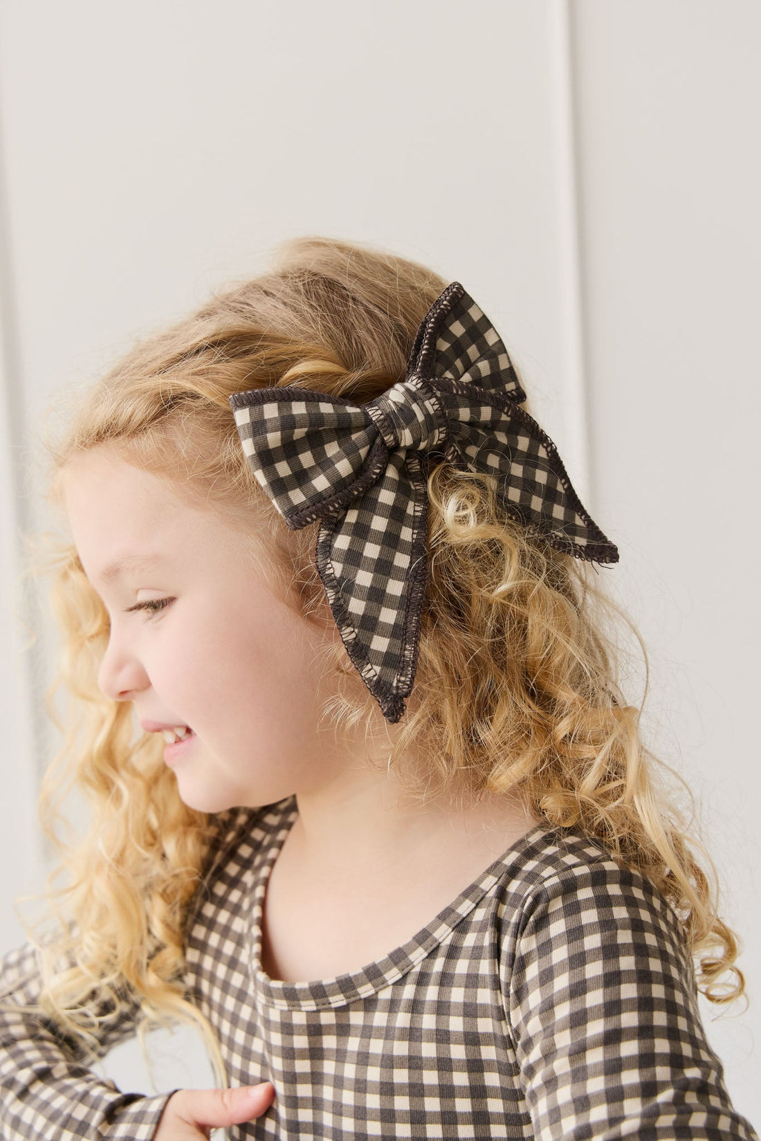 Organic Cotton Bow - Mini Gingham Bistre Childrens Hair Bow from Jamie Kay USA