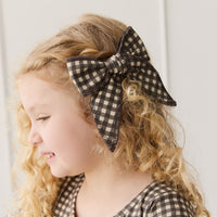 Organic Cotton Bow - Mini Gingham Bistre Childrens Hair Bow from Jamie Kay USA