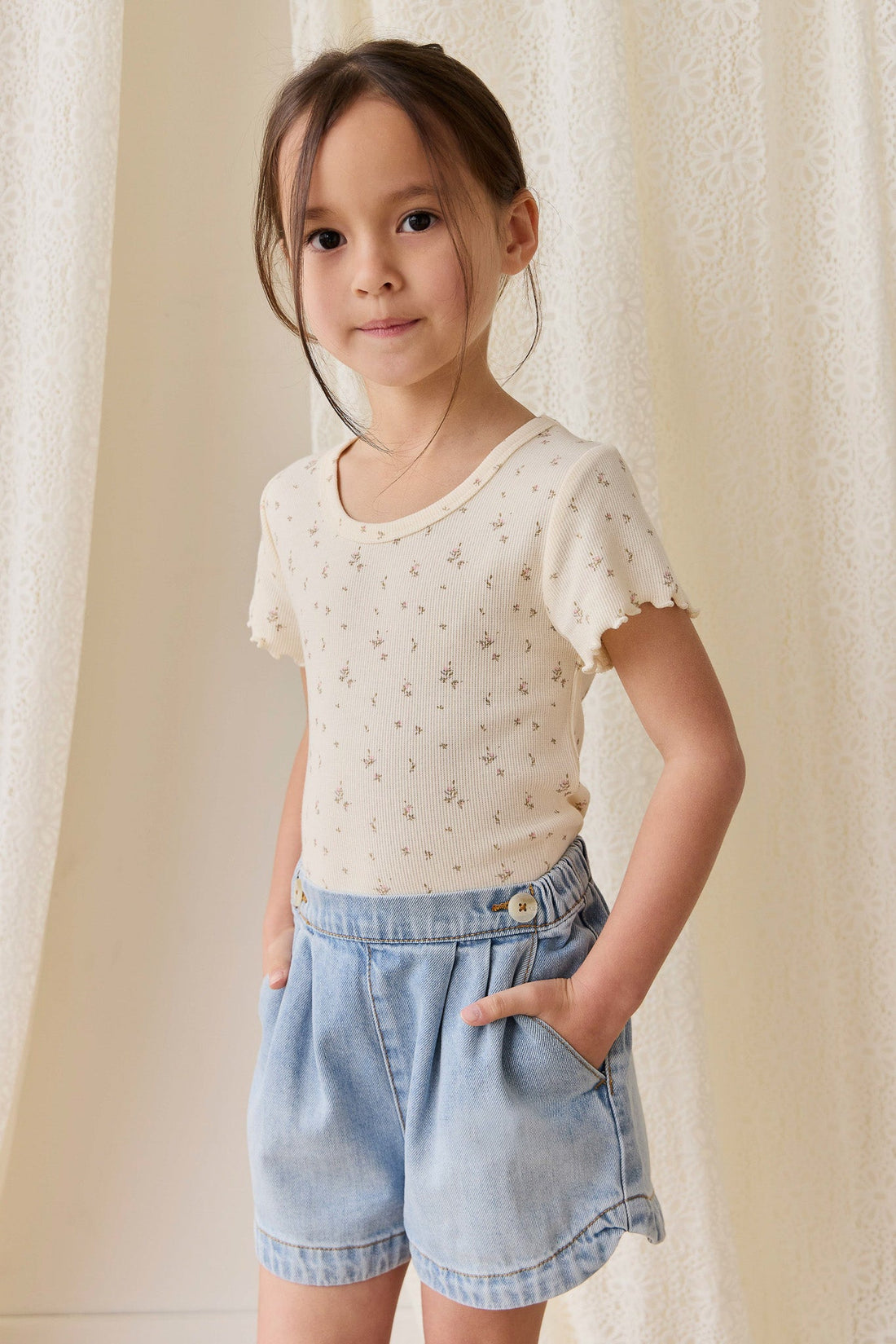 Organic Cotton Fine Rib Ines Top - Dina Antique Childrens Top from Jamie Kay USA