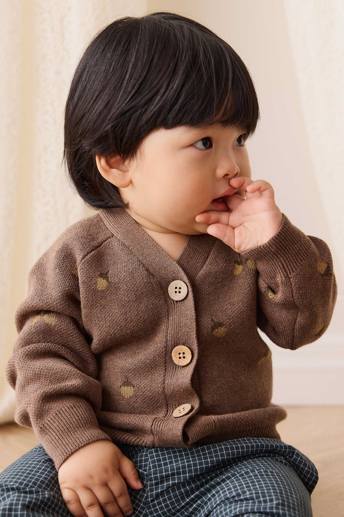 Easton Cardigan - Forest Acorns Toasted Marle Childrens Cardigan from Jamie Kay USA