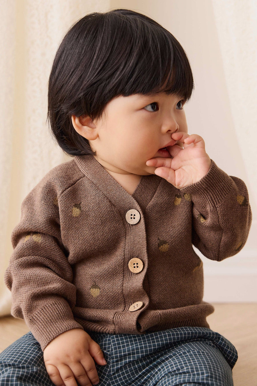Easton Cardigan - Forest Acorns Toasted Marle Childrens Cardigan from Jamie Kay USA