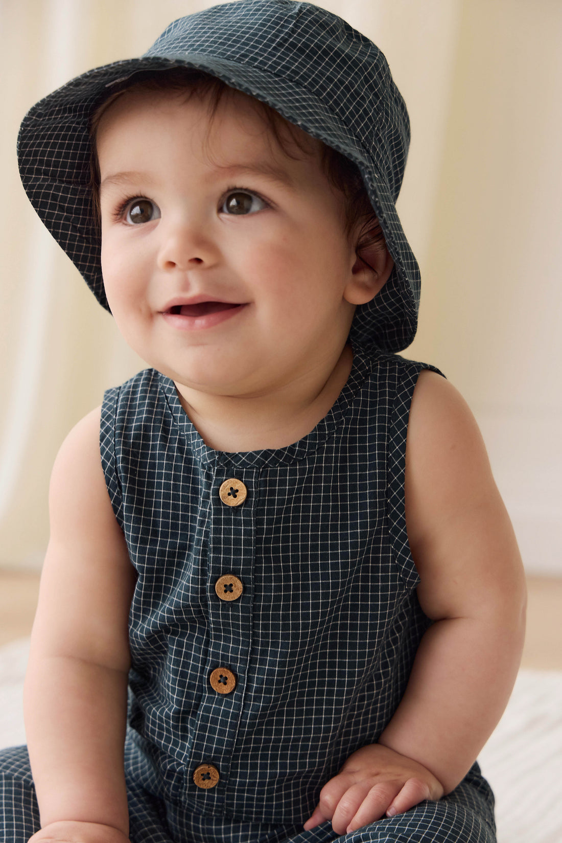 Organic Cotton Milo Jumpsuit Forest Grid Jamie Kay USA