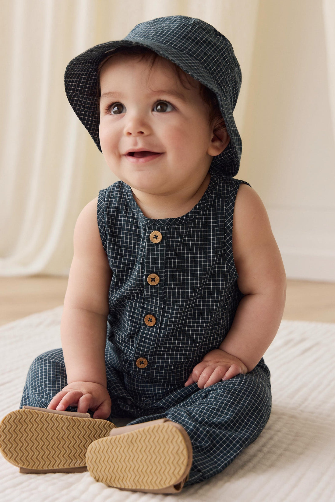 Organic Cotton Milo Jumpsuit - Forest Grid Childrens Jumpsuit from Jamie Kay USA