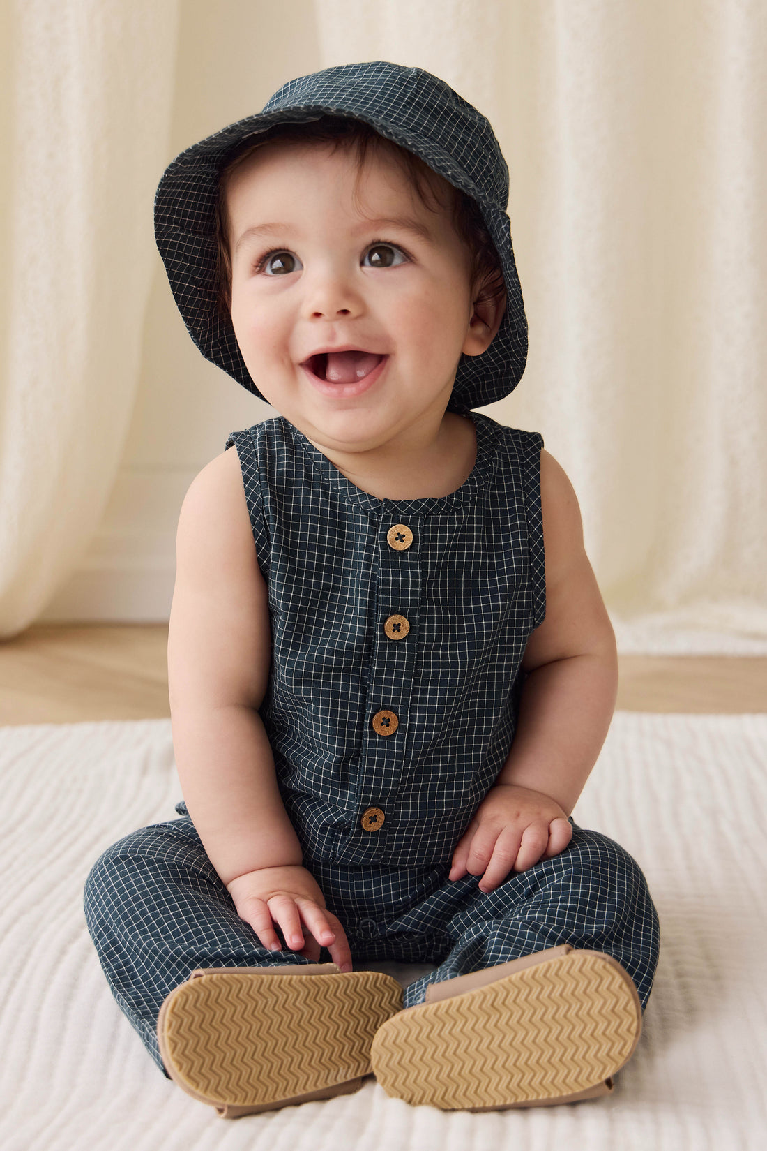 Organic Cotton Milo Jumpsuit - Forest Grid Childrens Jumpsuit from Jamie Kay USA