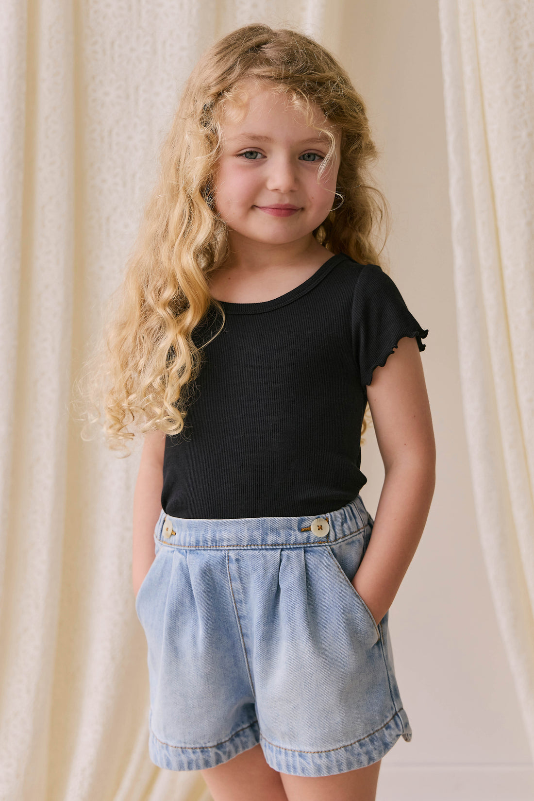 Organic Cotton Fine Rib Ines Top - Ebony Childrens Top from Jamie Kay USA