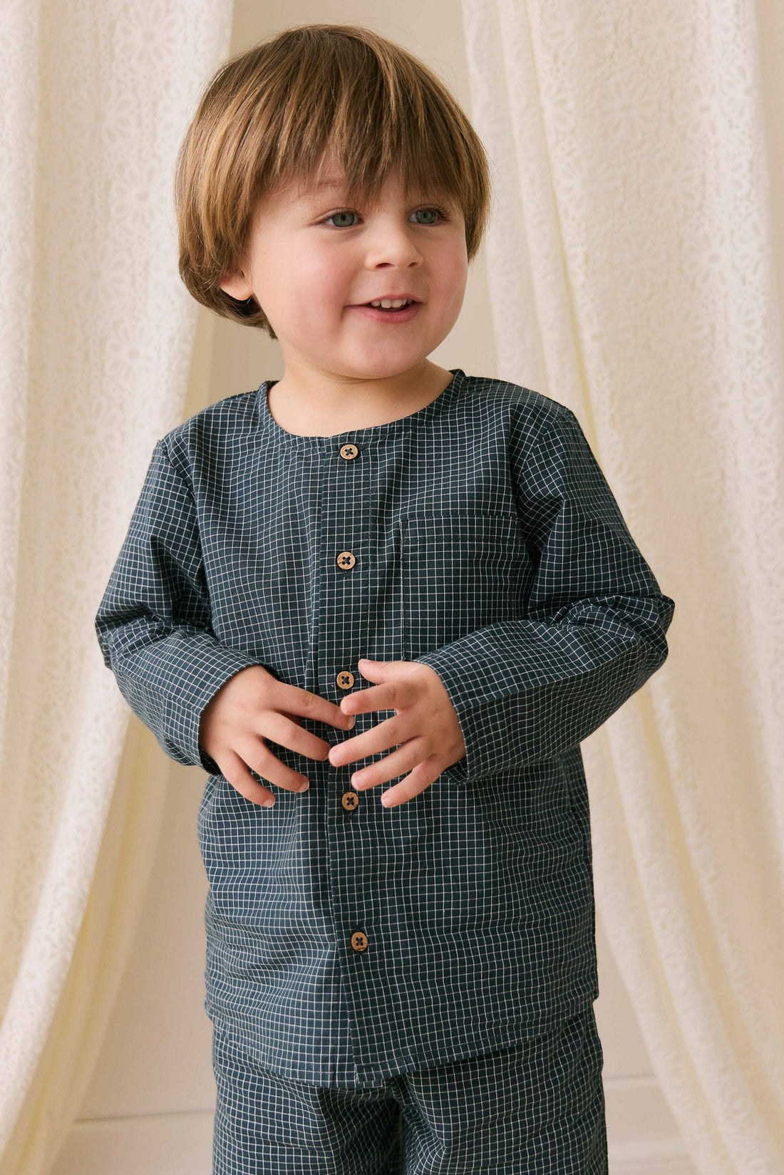 Organic Cotton Albie Top - Forest Grid Childrens Top from Jamie Kay USA