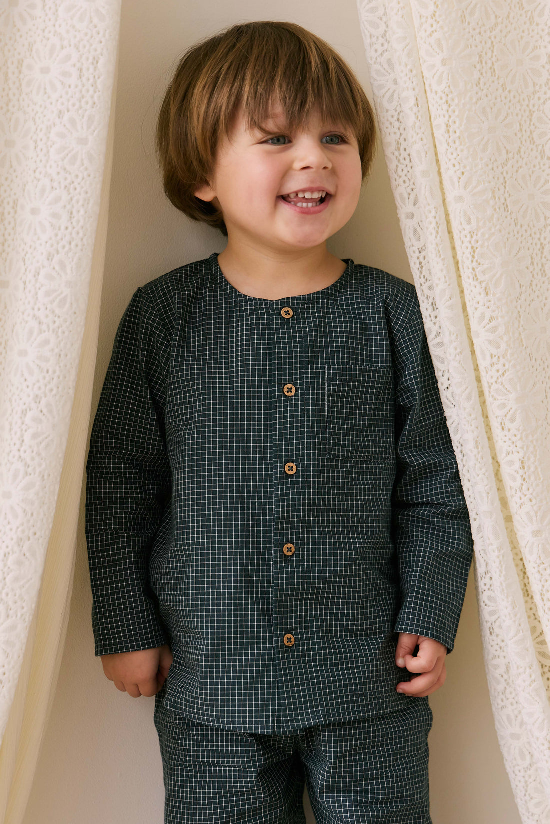 Organic Cotton Albie Top - Forest Grid Childrens Top from Jamie Kay USA