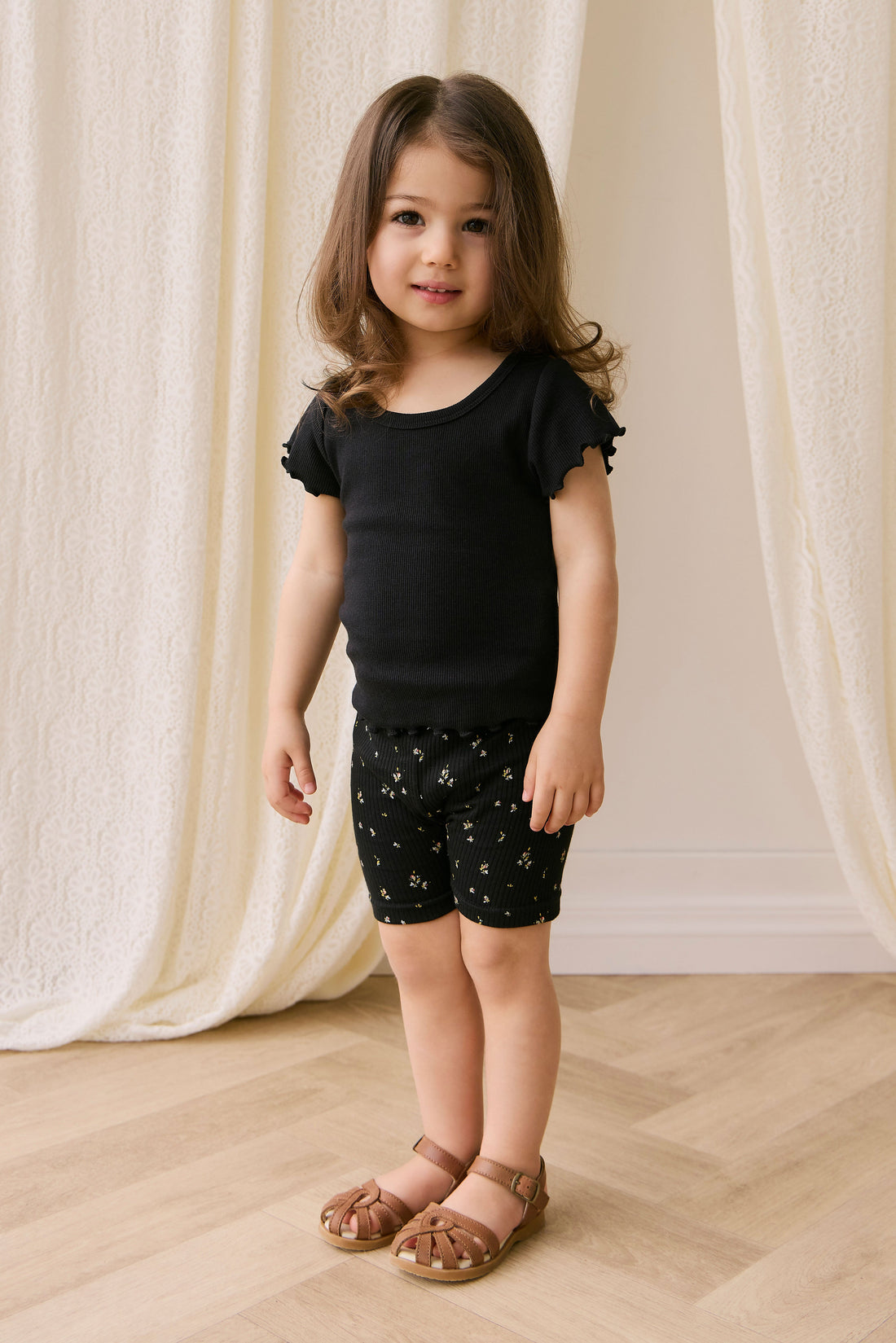 Organic Cotton Modal Elisa Bike Short - Dina Ebony Childrens Shorts from Jamie Kay USA
