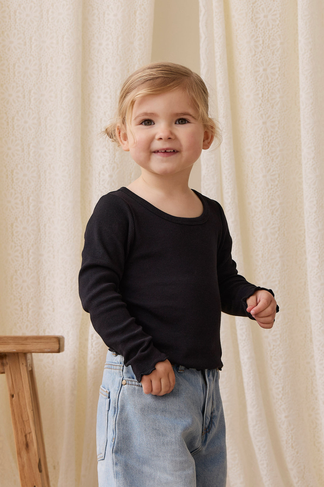 Organic Cotton Fine Rib Agathe Top - Ebony Childrens Top from Jamie Kay USA
