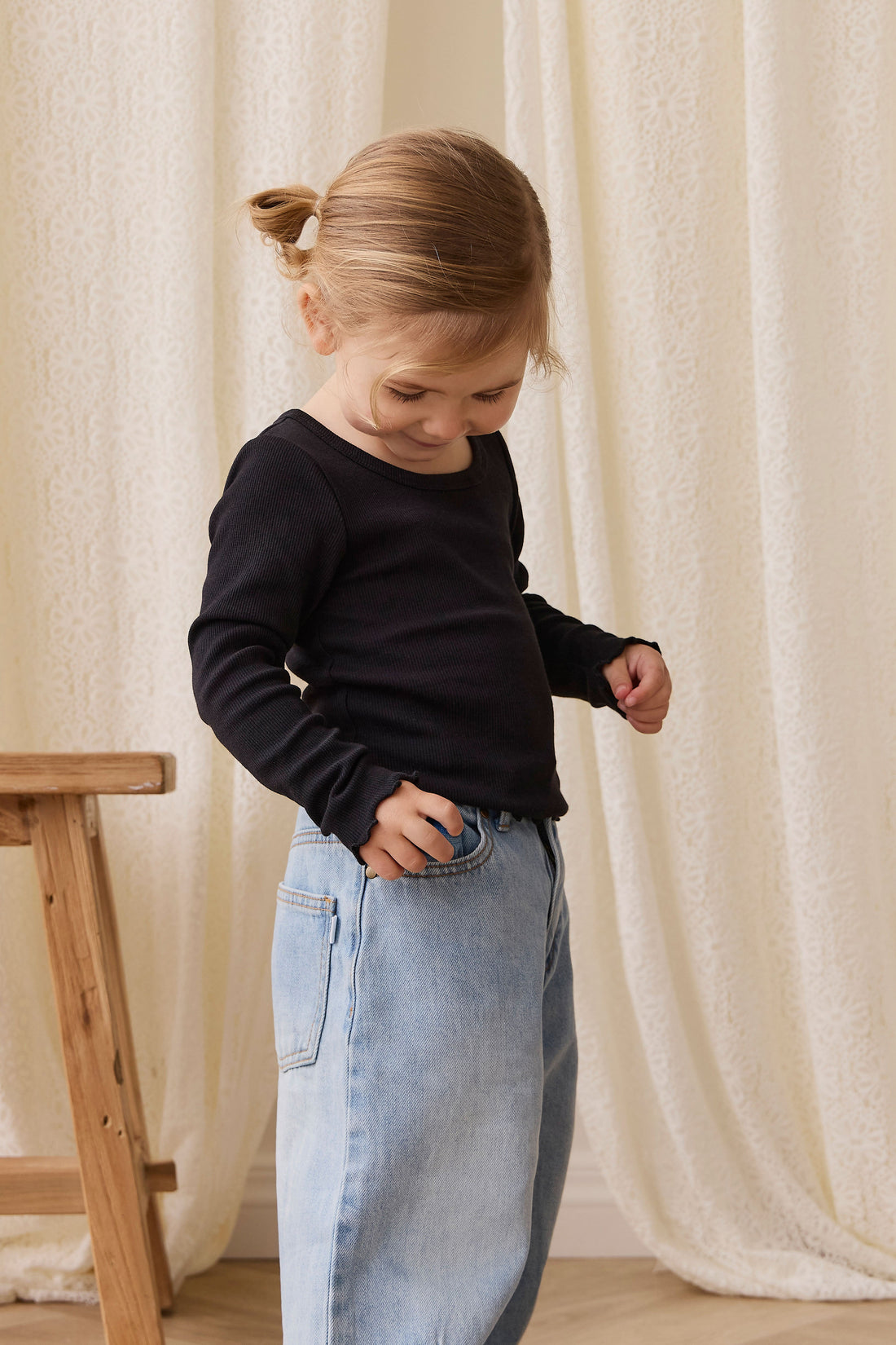 Organic Cotton Fine Rib Agathe Top - Ebony Childrens Top from Jamie Kay USA