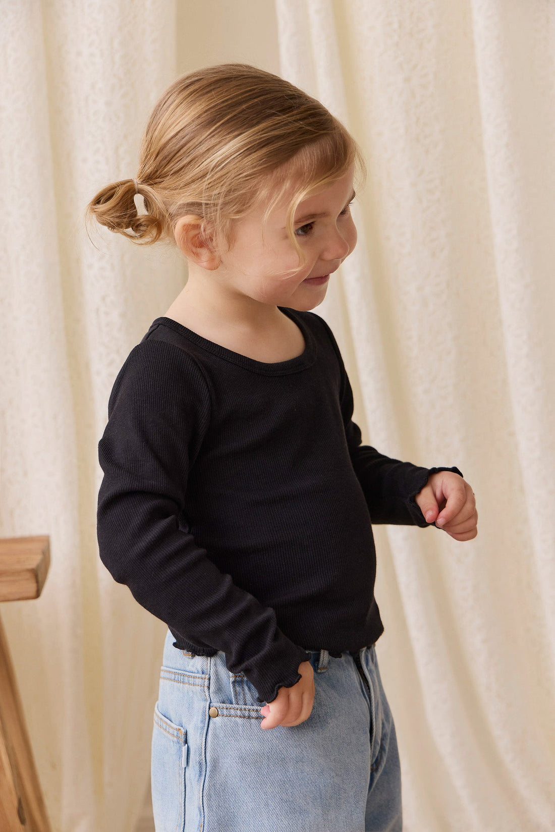 Organic Cotton Fine Rib Agathe Top - Ebony Childrens Top from Jamie Kay USA