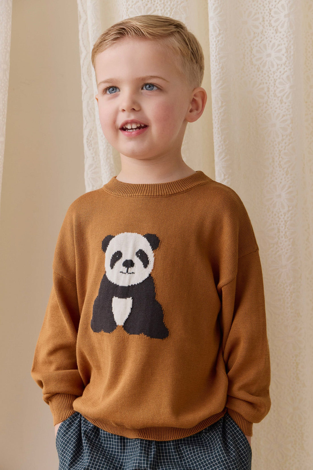 Panda Knit Jumper - Suede Childrens Jumper from Jamie Kay USA