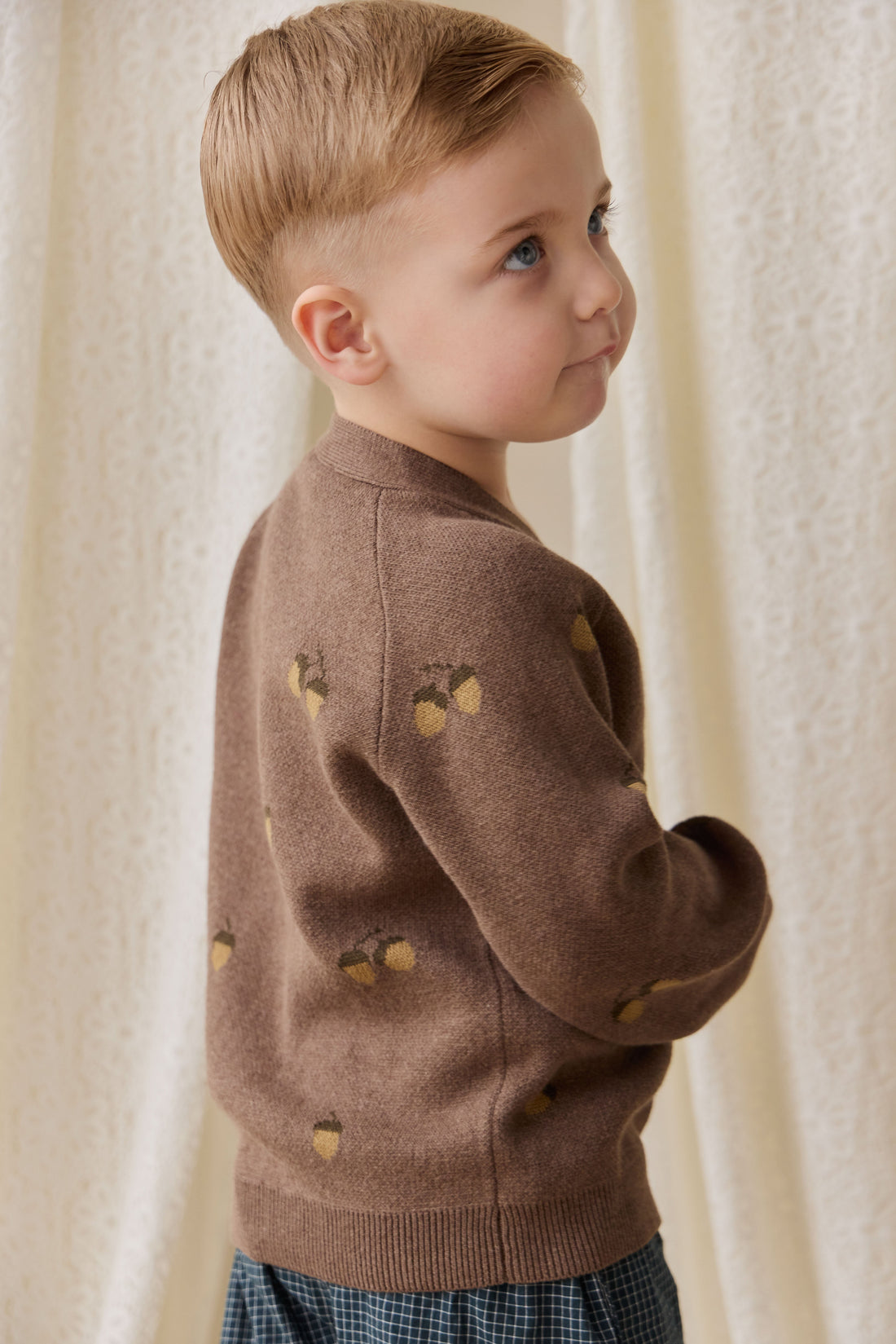 Easton Cardigan - Forest Acorns Toasted Marle Childrens Cardigan from Jamie Kay USA