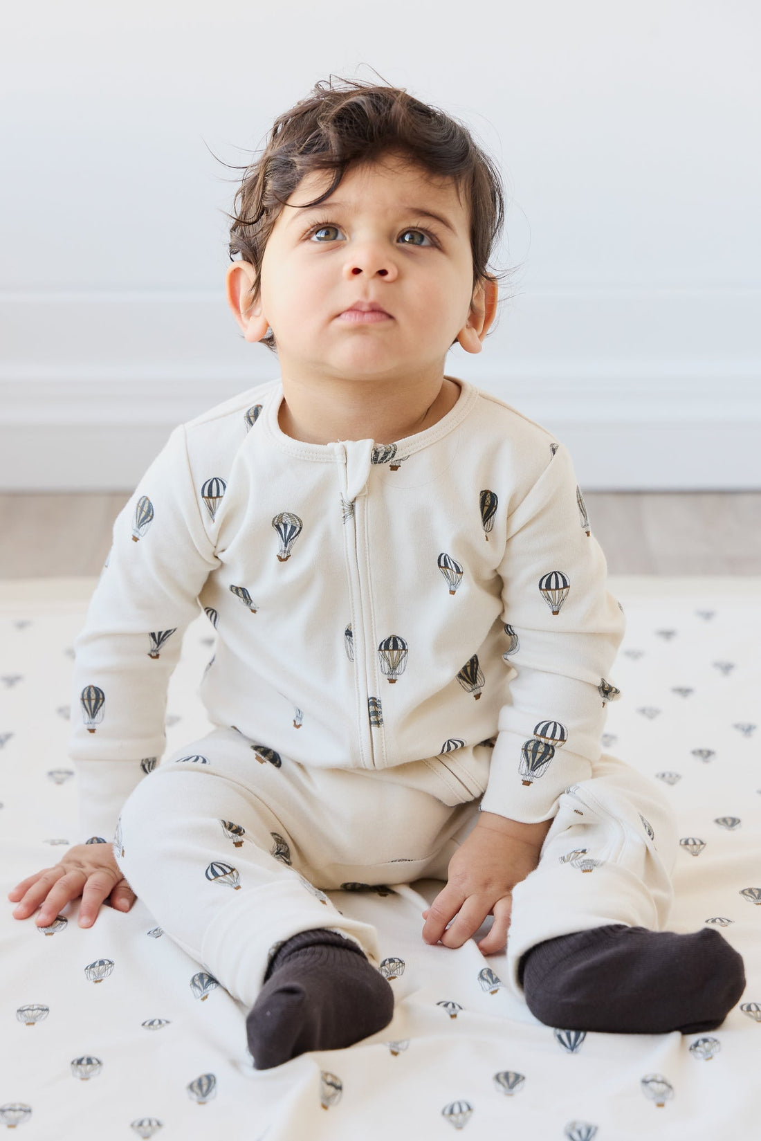 Organic Cotton Reese Zip Onepiece - Montgolfiere Cloud Childrens Onepiece from Jamie Kay USA