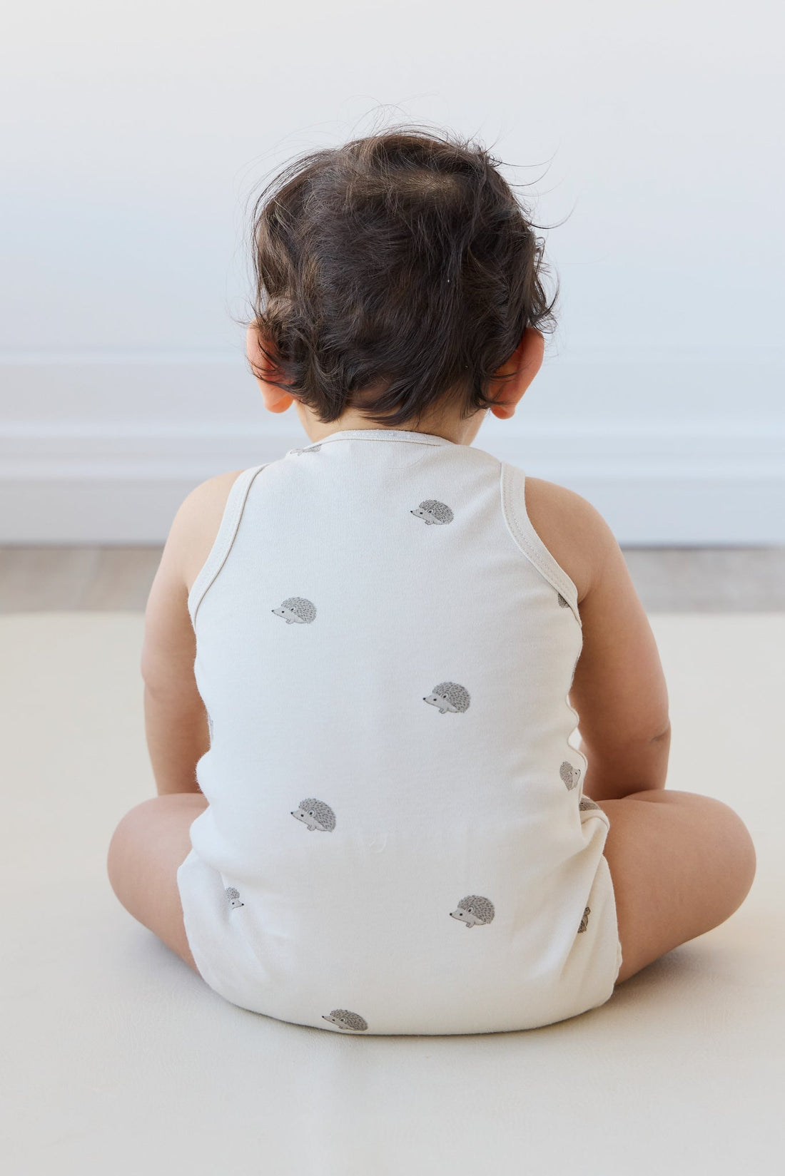 Pima Cotton Noah Playsuit - Henry Hedgehog Birch Childrens Playsuit from Jamie Kay USA