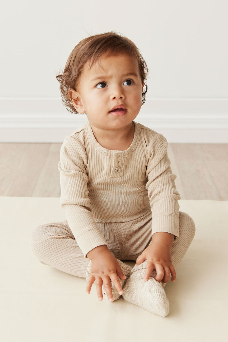 Organic Cotton Modal Long Sleeve Bodysuit - Fawn Childrens Bodysuit from Jamie Kay USA