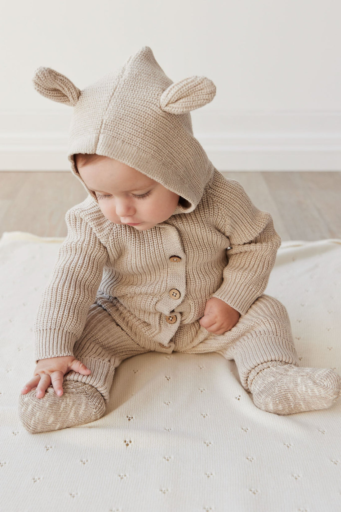 Bear Knit Onepiece - Sand Marle Fleck Childrens Onepiece from Jamie Kay USA