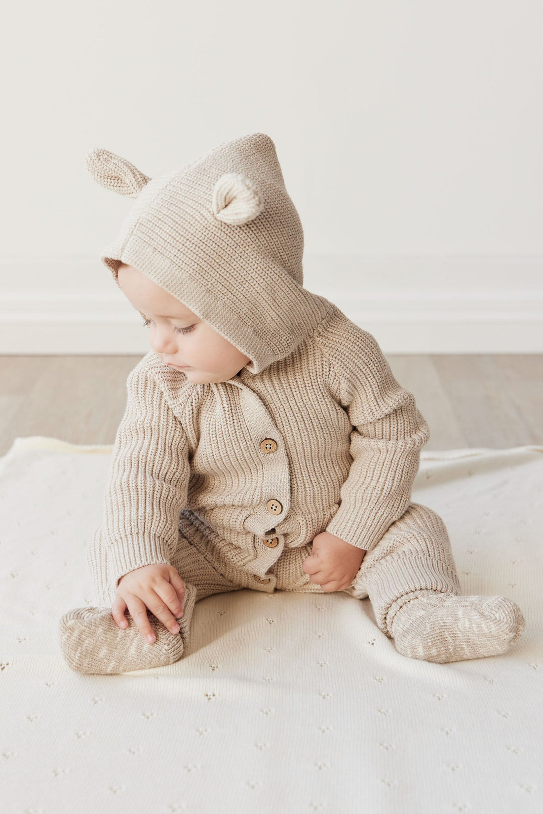 Bear Knit Onepiece - Sand Marle Fleck Childrens Onepiece from Jamie Kay USA