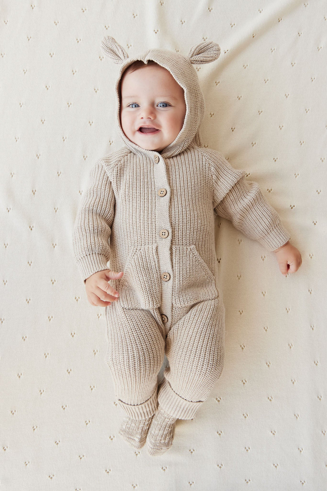 Bear Knit Onepiece - Sand Marle Fleck Childrens Onepiece from Jamie Kay USA