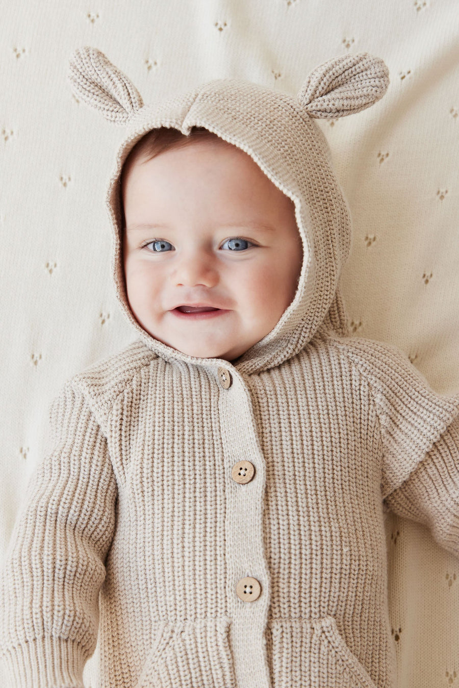 Bear Knit Onepiece - Sand Marle Fleck Childrens Onepiece from Jamie Kay USA