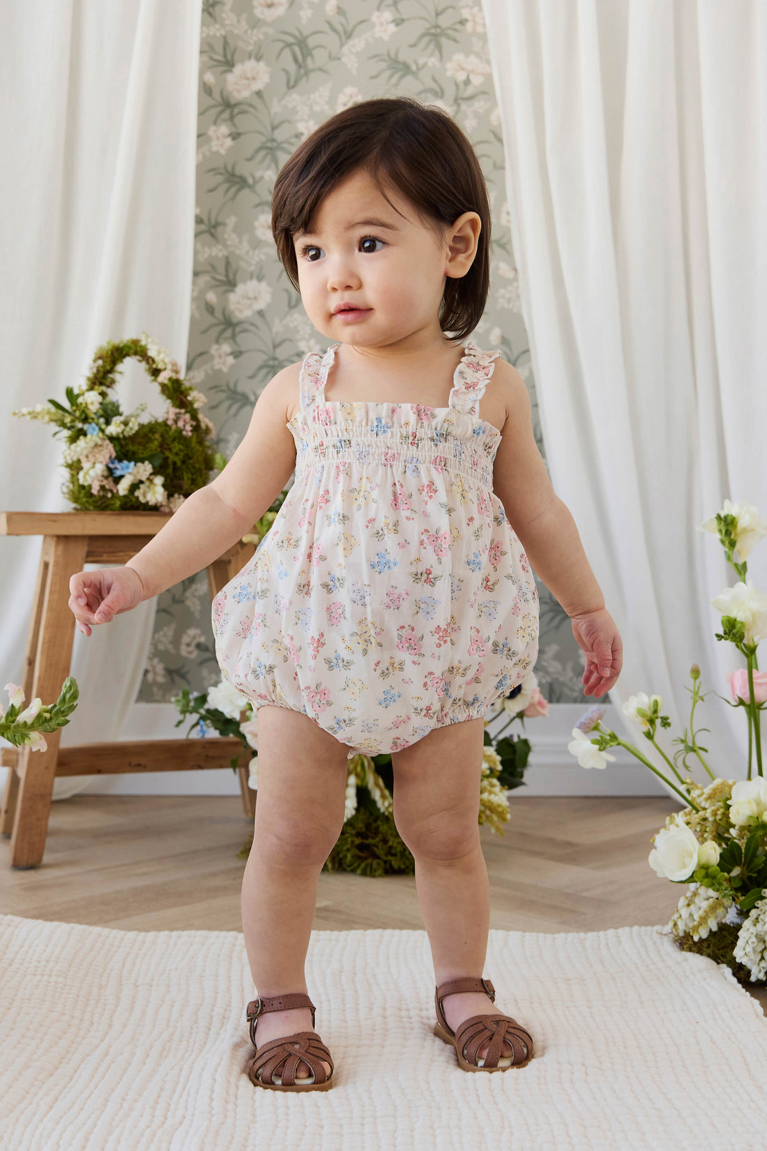 Organic Cotton Cassidy Playsuit - Morgan Vanilla Childrens Pants from Jamie Kay USA