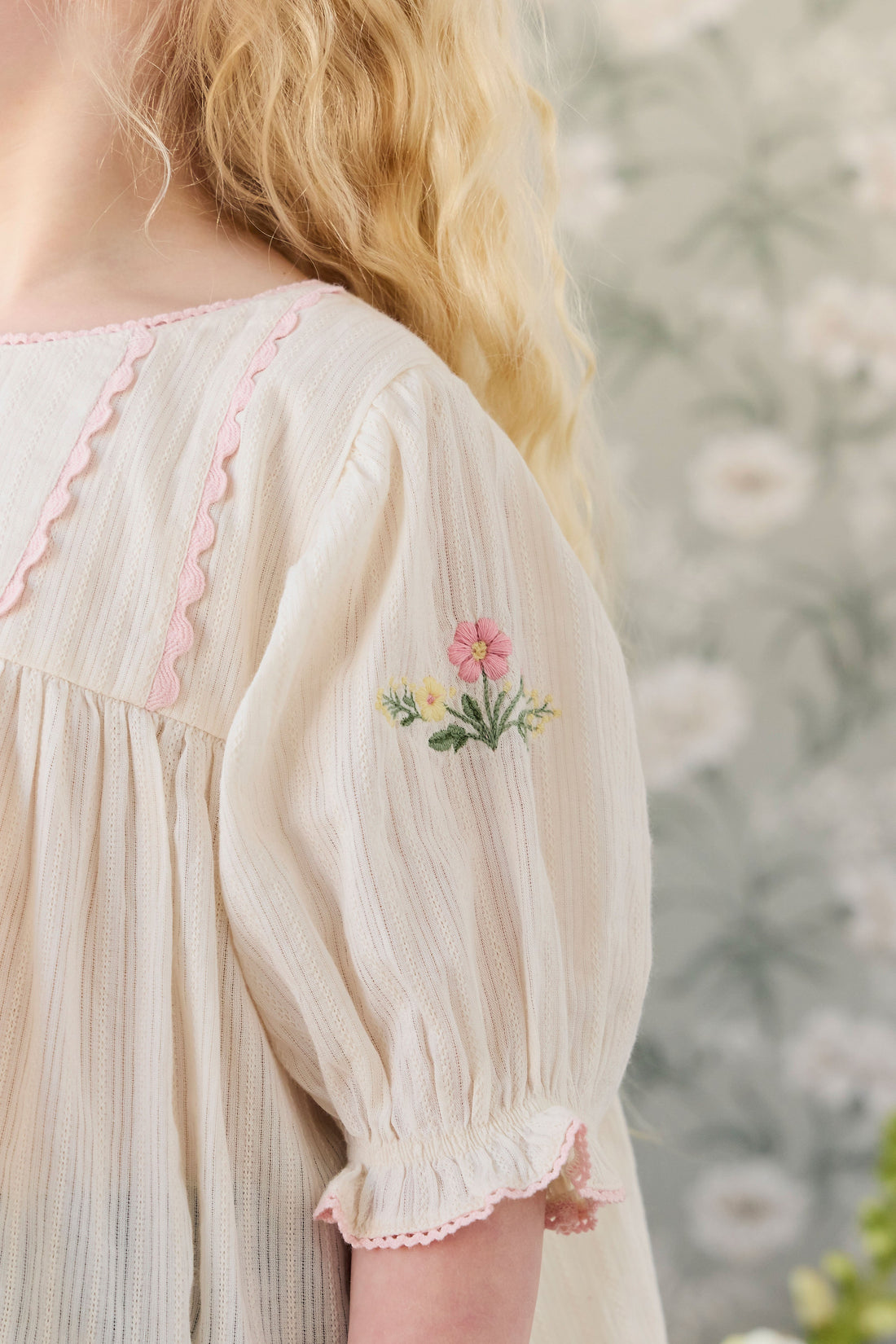 Organic Cotton Whitley Top - Vanilla Embroidery Pink Childrens Top from Jamie Kay USA