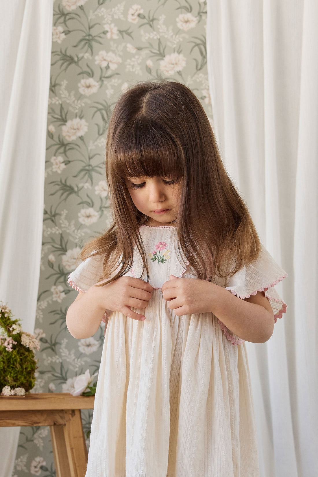 Organic Cotton Zadie Dress - Vanilla Embroidery Pink Childrens Dress from Jamie Kay USA