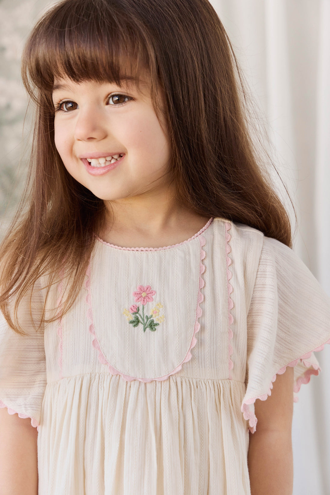 Organic Cotton Zadie Dress - Vanilla Embroidery Pink Childrens Dress from Jamie Kay USA