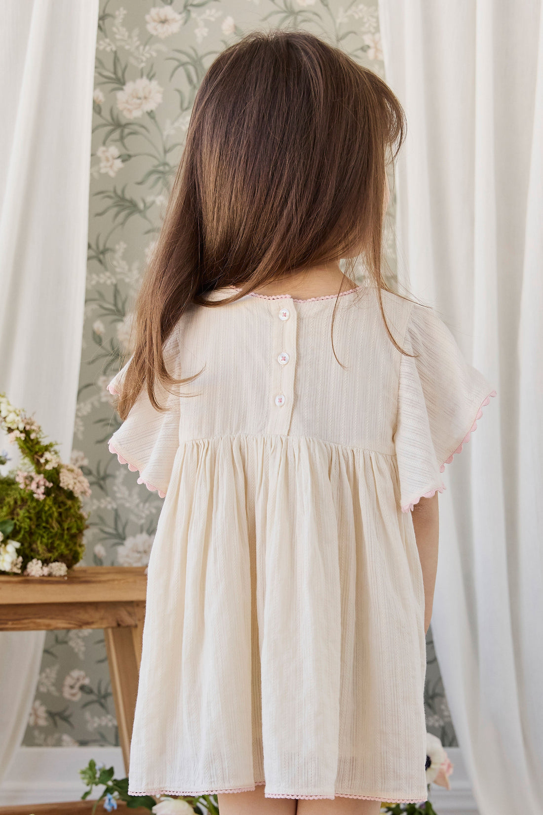 Organic Cotton Zadie Dress - Vanilla Embroidery Pink Childrens Dress from Jamie Kay USA