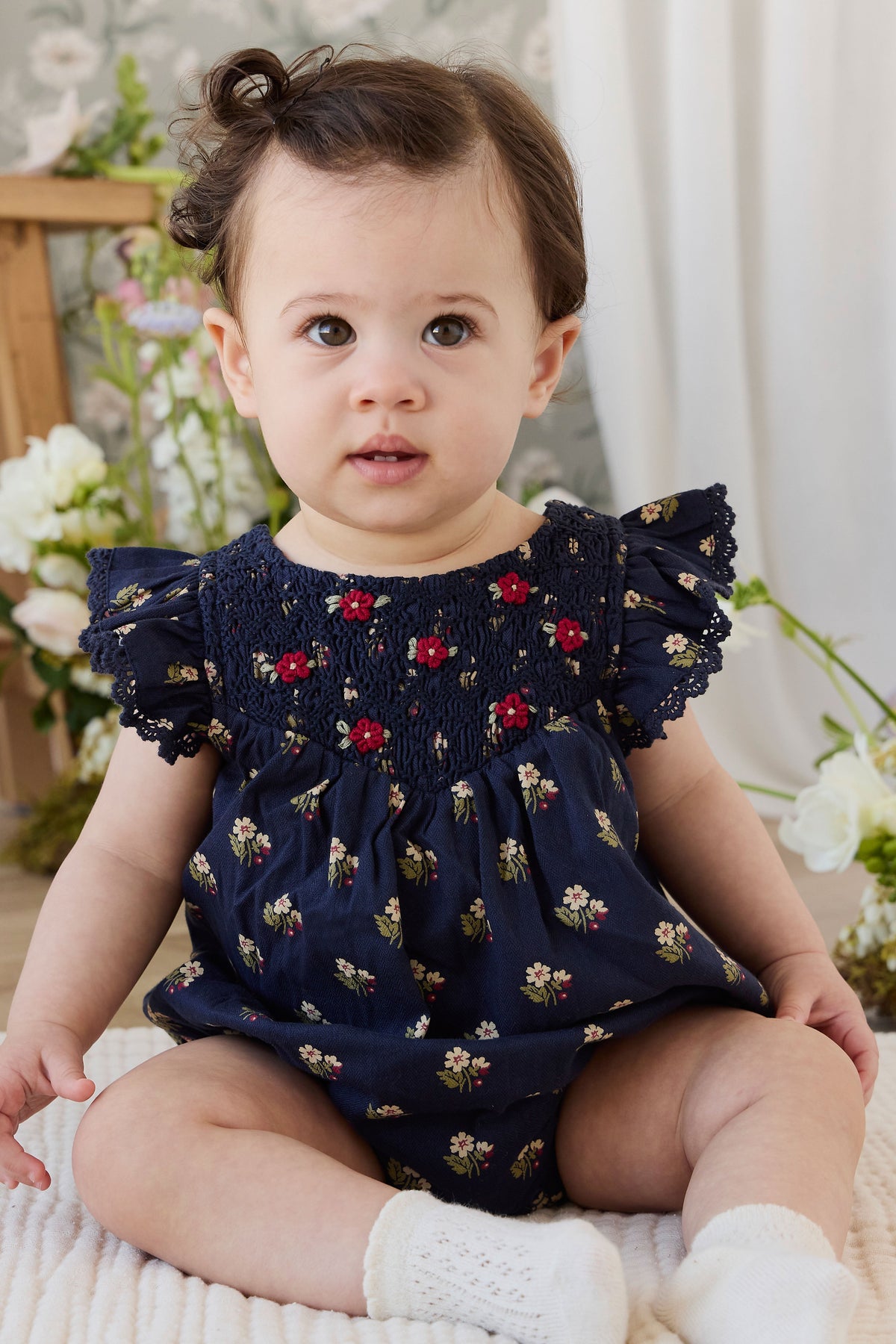 Organic Cotton Wanda Playsuit - Elsa Navy Childrens Playsuit from Jamie Kay USA