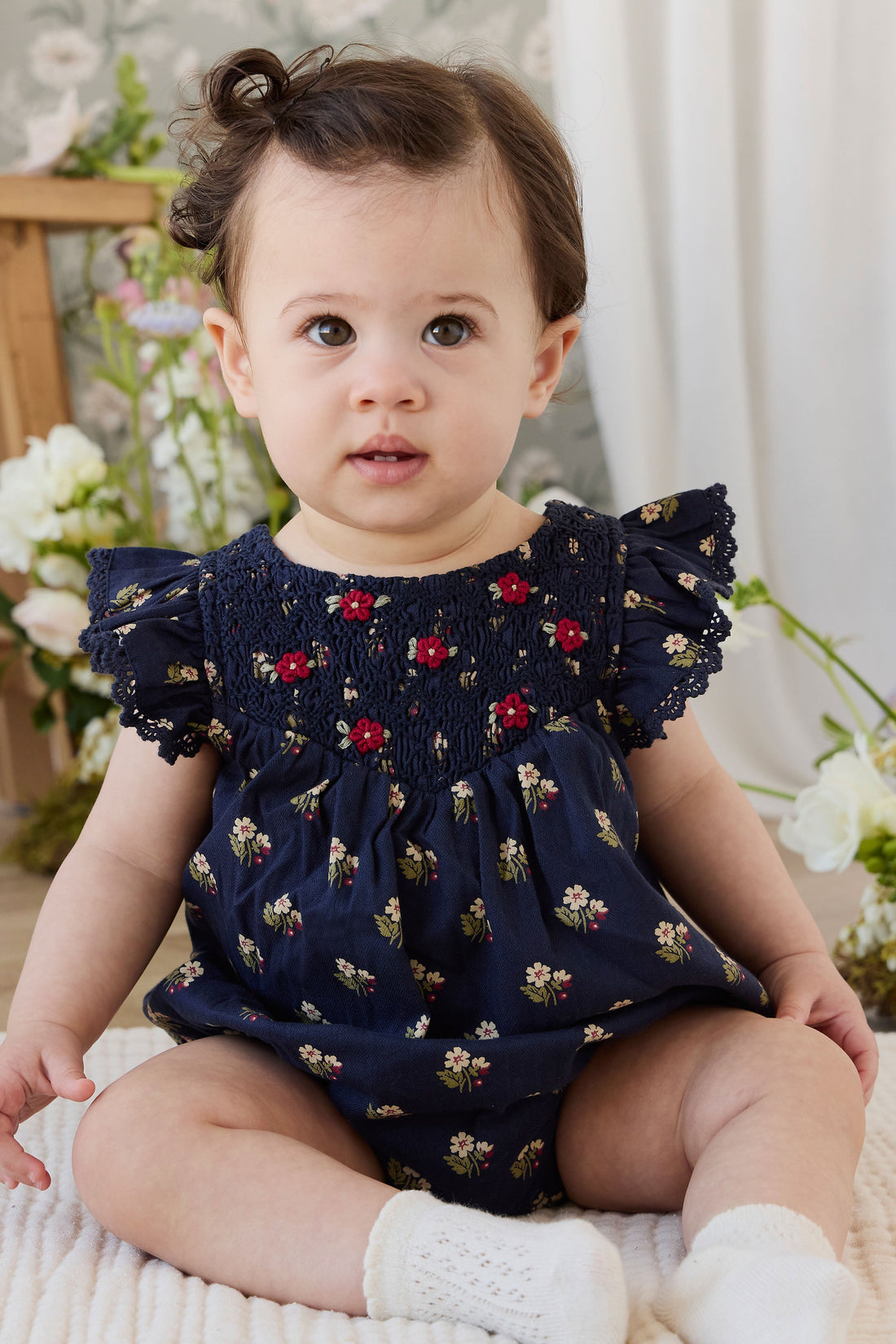 Organic Cotton Wanda Playsuit - Elsa Navy Childrens Playsuit from Jamie Kay USA