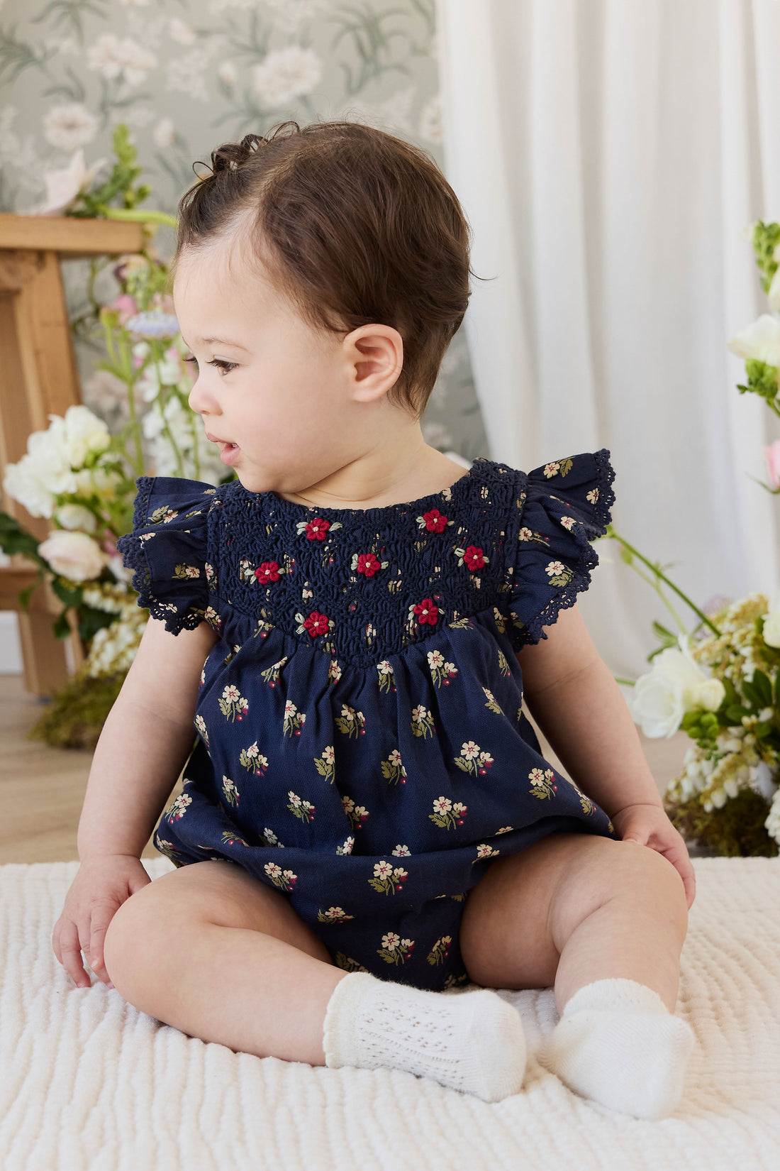 Organic Cotton Wanda Playsuit - Elsa Navy Childrens Playsuit from Jamie Kay USA