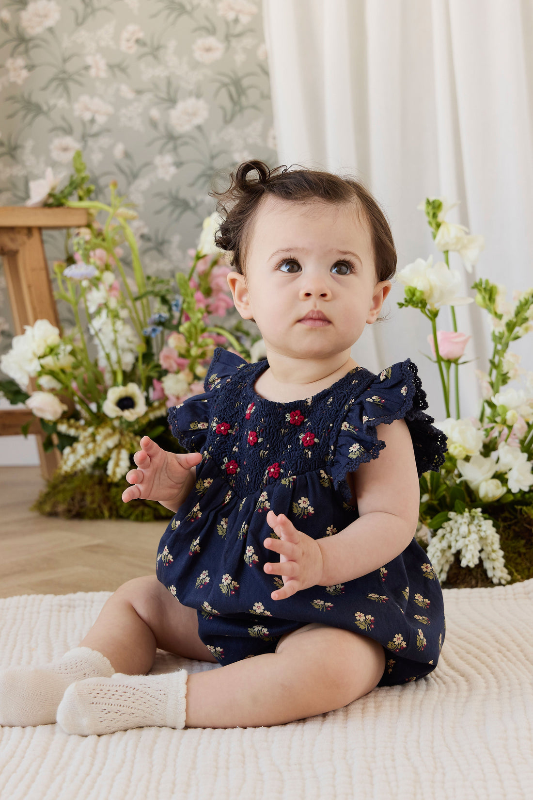 Organic Cotton Wanda Playsuit - Elsa Navy Childrens Playsuit from Jamie Kay USA