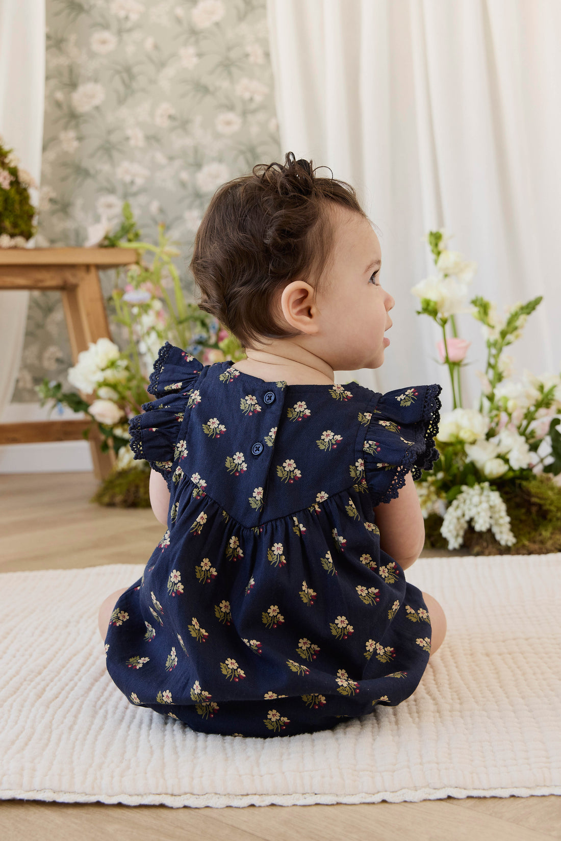 Organic Cotton Wanda Playsuit - Elsa Navy Childrens Playsuit from Jamie Kay USA