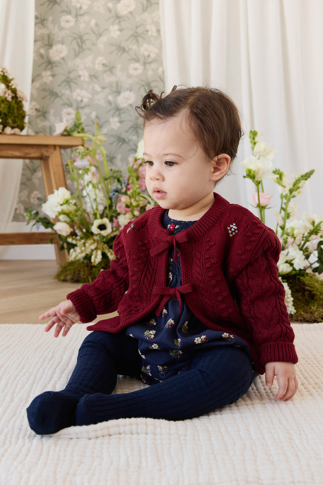 Jovie Knitted Cardigan - Josephine Embroidery Vintage Cherry Childrens Cardigan from Jamie Kay USA