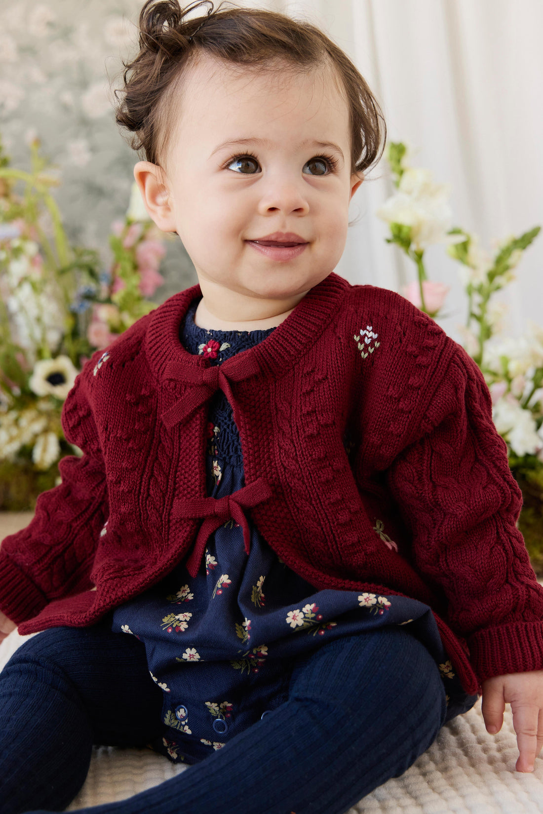 Jovie Knitted Cardigan - Josephine Embroidery Vintage Cherry Childrens Cardigan from Jamie Kay USA