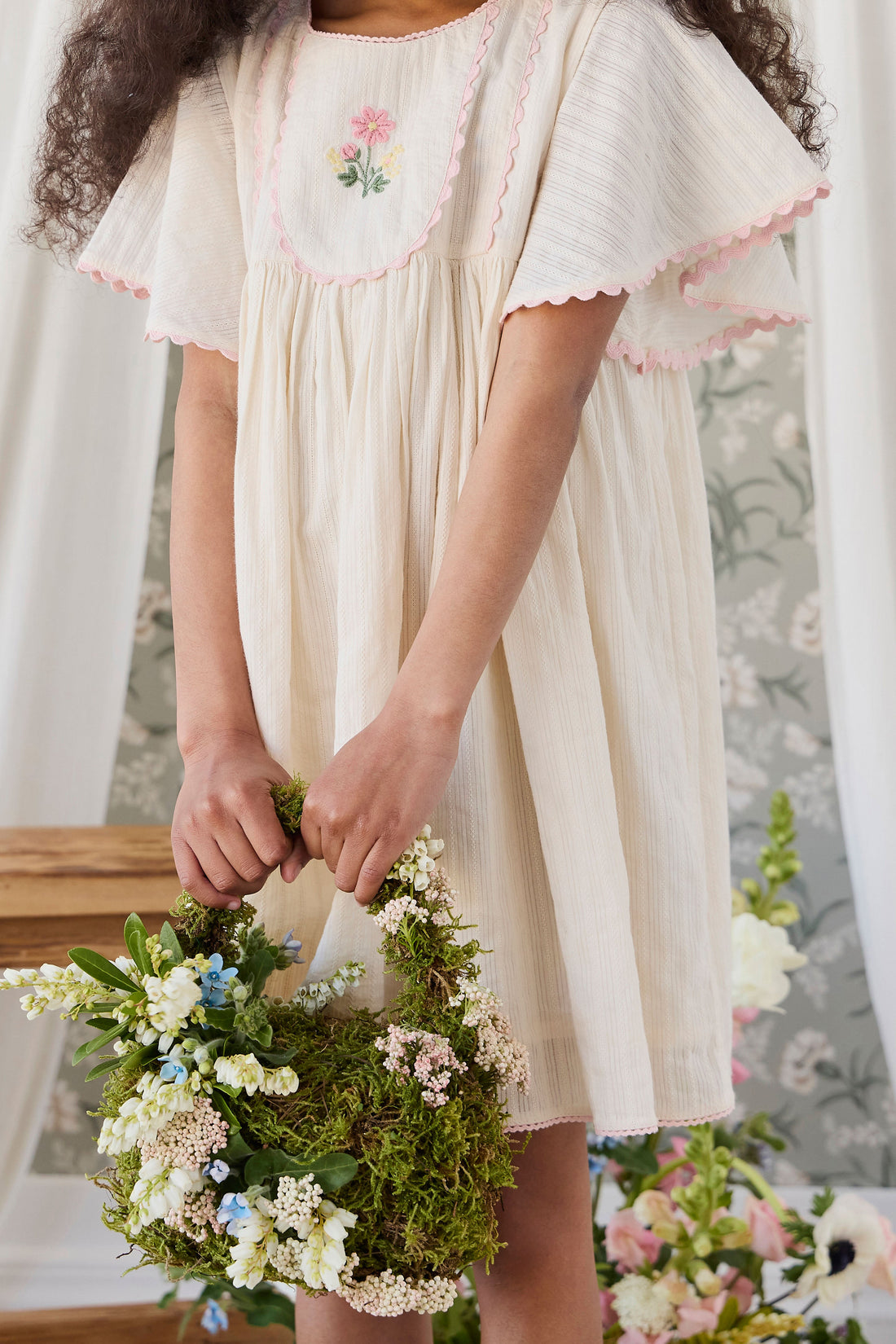 Organic Cotton Zadie Dress - Vanilla Embroidery Pink Childrens Dress from Jamie Kay USA