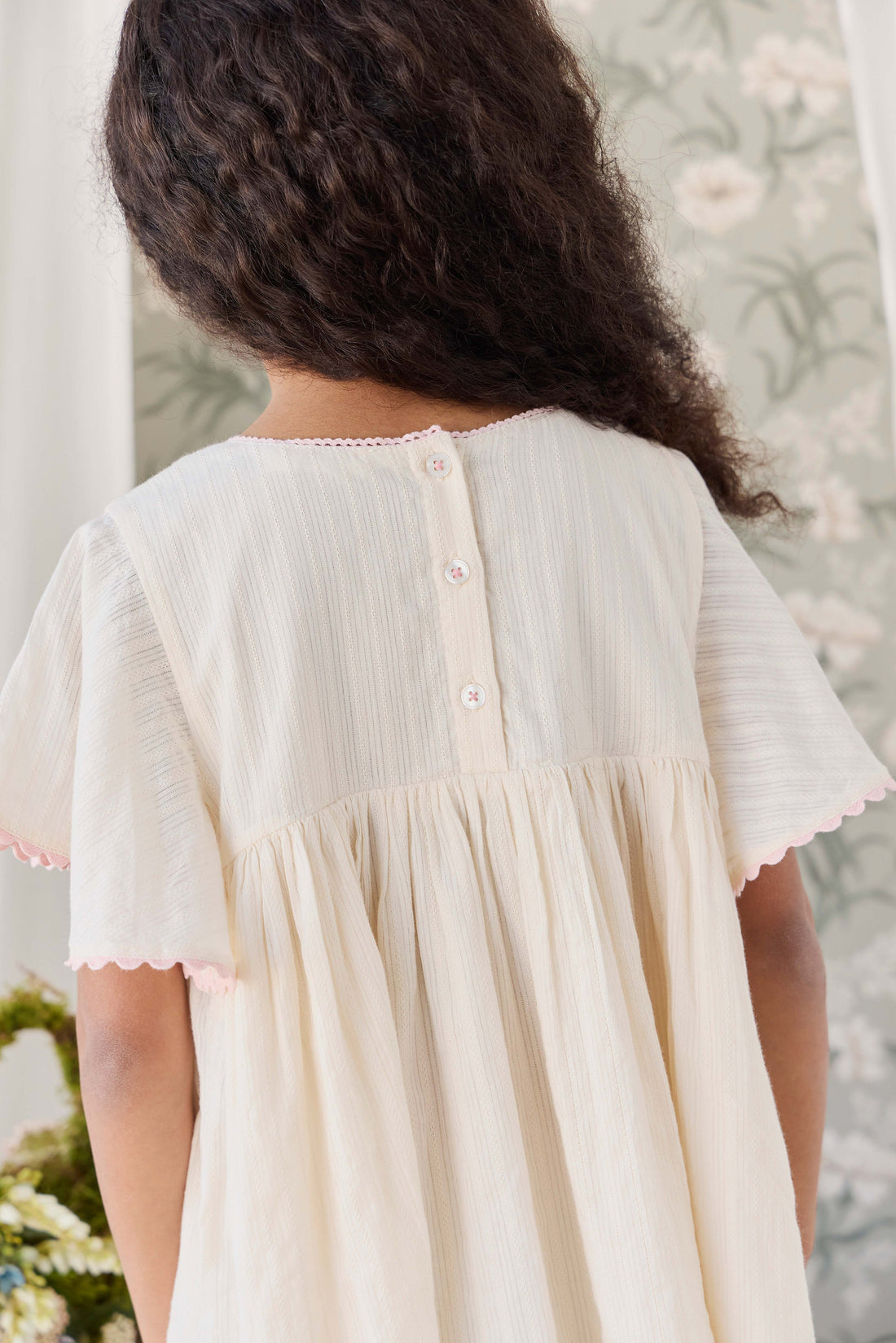 Organic Cotton Zadie Dress - Vanilla Embroidery Pink Childrens Dress from Jamie Kay USA