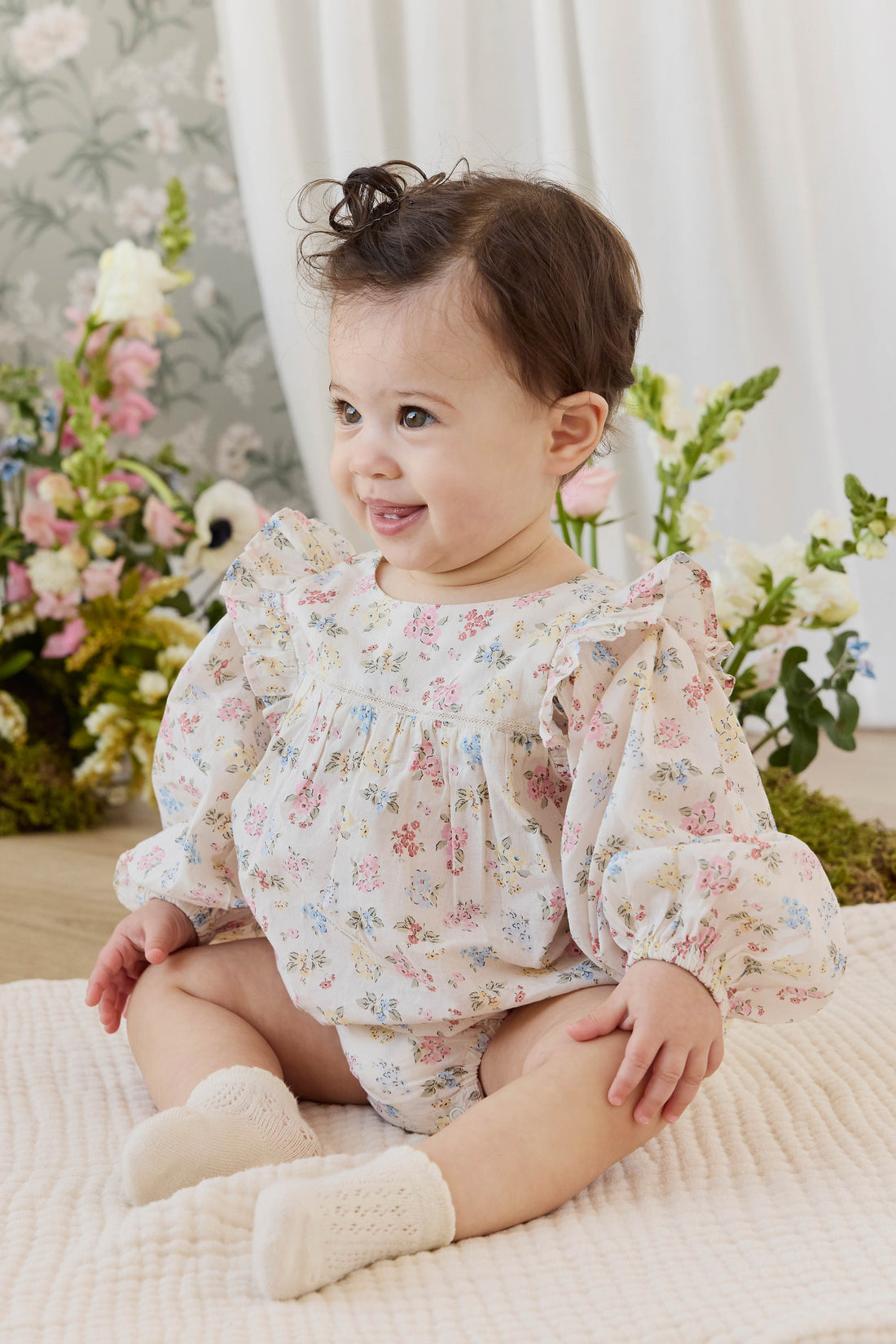 Organic Cotton Kaianna Playsuit - Morgan Vanilla Childrens Playsuit from Jamie Kay USA