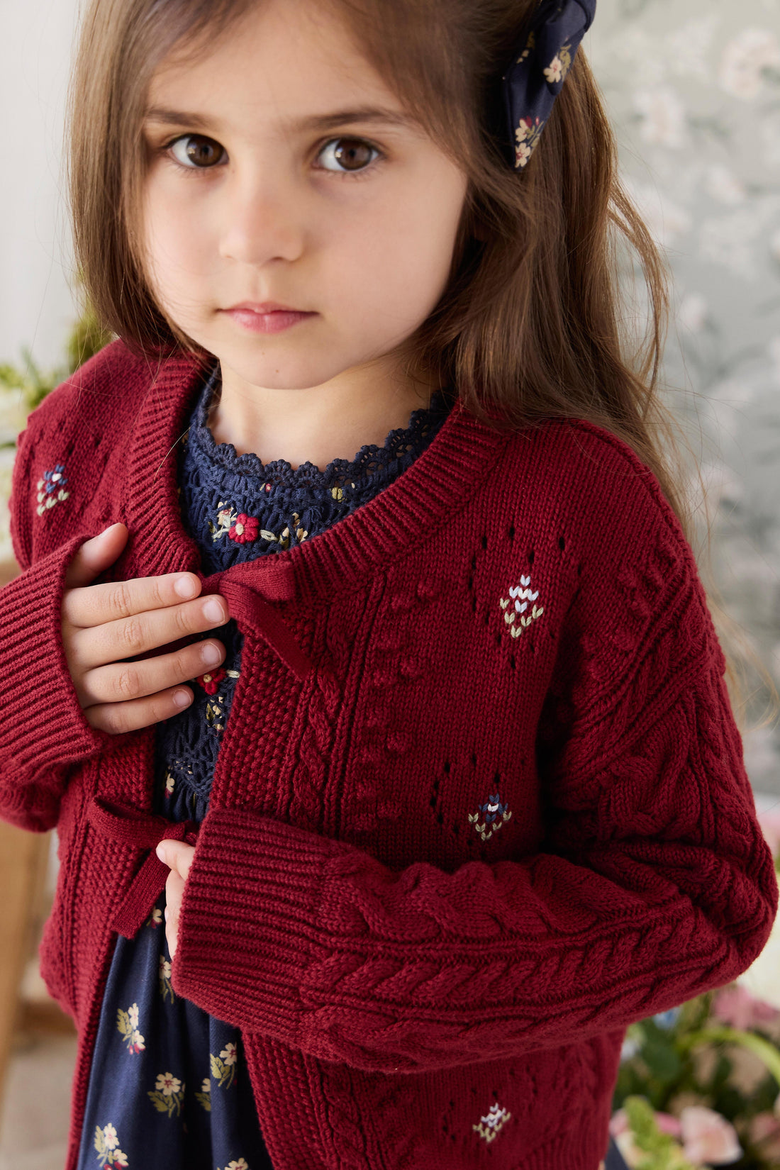 Jovie Knitted Cardigan - Josephine Embroidery Vintage Cherry Childrens Cardigan from Jamie Kay USA